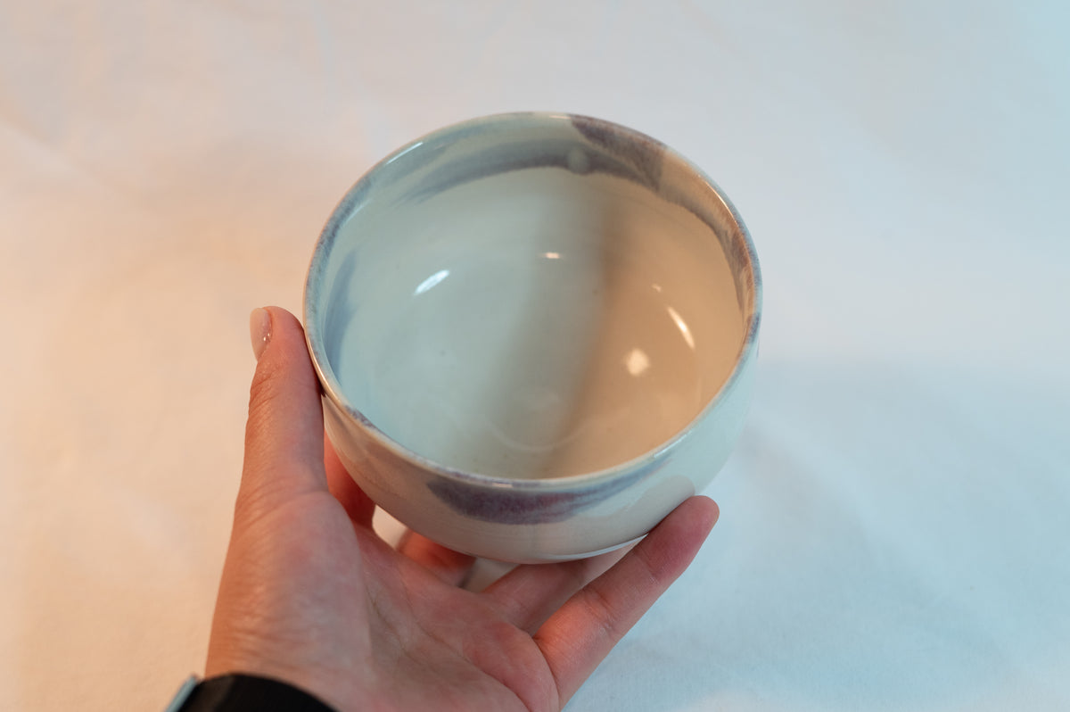 white purple porcelain bowl